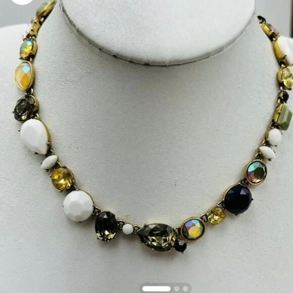 J. Crew Smoky Mixed Brûlée AB Crystal Stone  Light Gold Ox Collar Necklace - Picture 1 of 16